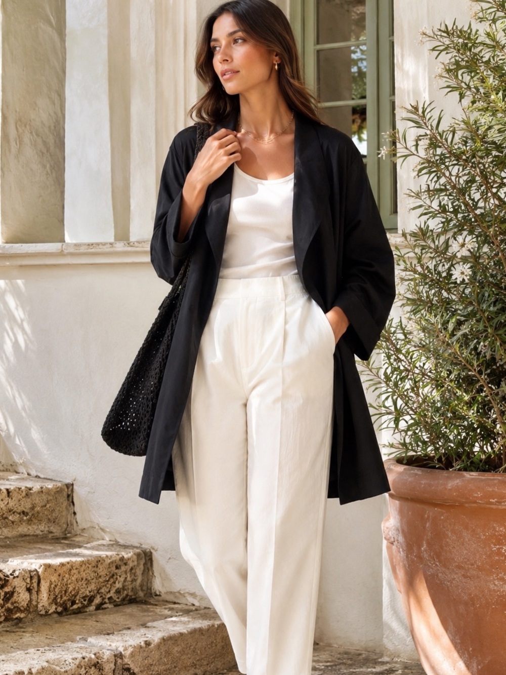 Eileen Fisher Silk Blend Black Open Front Jacket 1X Quiet Luxury Minimalist Chic